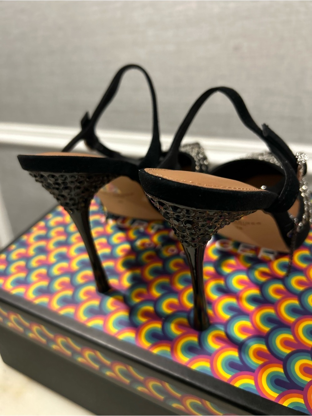 Kurt Geiger Black Crystal-Embellished Pointed Toe Heels with Multicolor Tassels - Picture 4 of 4